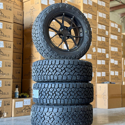 20-inch AWZZ Satin Black + Toyo Open Country A/T III EV LT275/60R20 Tire set for Rivian R1S/R1T