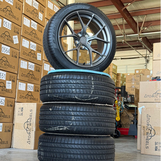 18-Inch AWZZ Satin Gunmetal Wheels + Pirelli P Zero AS Plus Elect 235/45R18Tire Set for Tesla Model 3