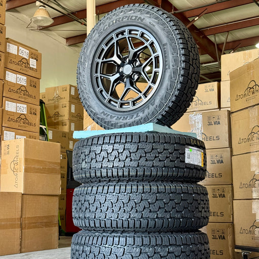 20-inch AW09 Satin Black + Pirelli Scorpion All Terrain Plus 275/65R20 Tire set for Rivian R1S/R1T