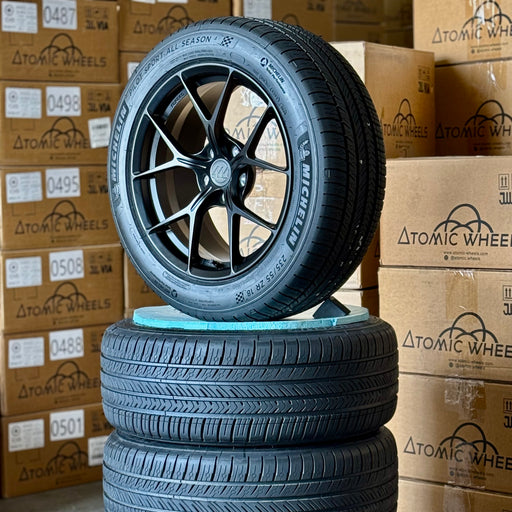 18-Inch AWZZ Satin Black Wheels + Michelin Pilot Sport 4 AS 235/55R18 Tire Set for Tesla Model Y