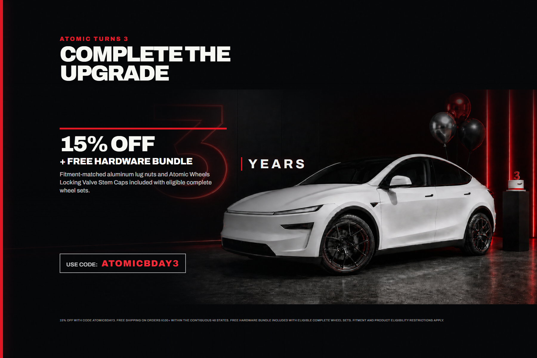 Atomic Wheels turns three — 15% off and a free hardware bundle with code ATOMICBDAY3