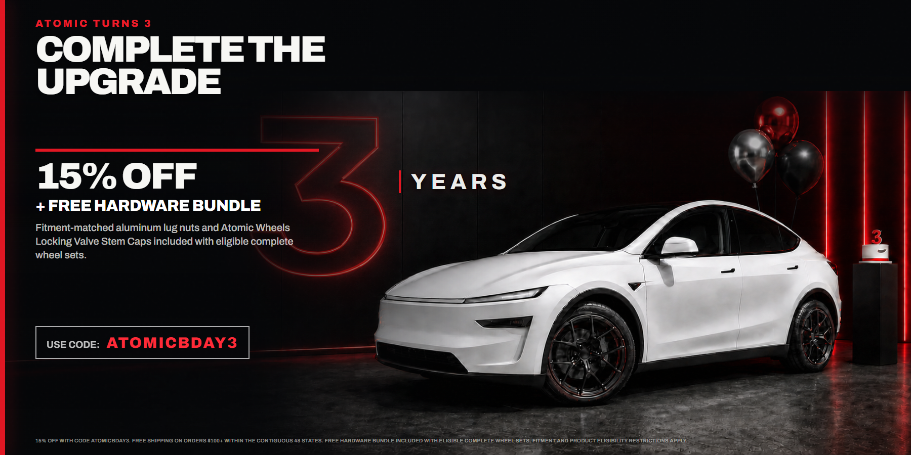 Atomic Wheels turns three — 15% off and a free hardware bundle with code ATOMICBDAY3
