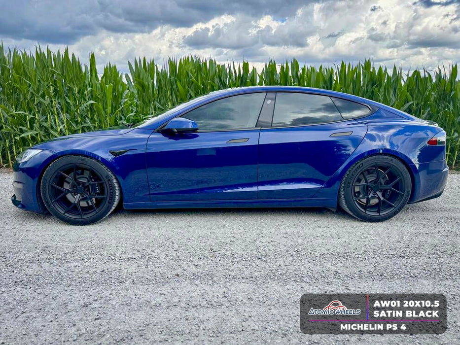 AWZZ for Tesla Model S/X 20x10.5 Inch +40 Offset Forged Wheels Satin Black