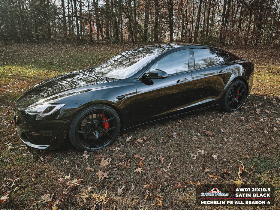 AW01 for Tesla Model S 21x10.5 Inch +40 Offset Rear Forged Wheels Satin Black