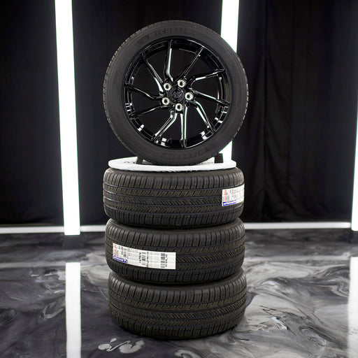 18-Inch AW17 Gloss Black Wheels + Michelin Pilot Sport All Season 4 235/45R18 Tire Set for Tesla Model 3