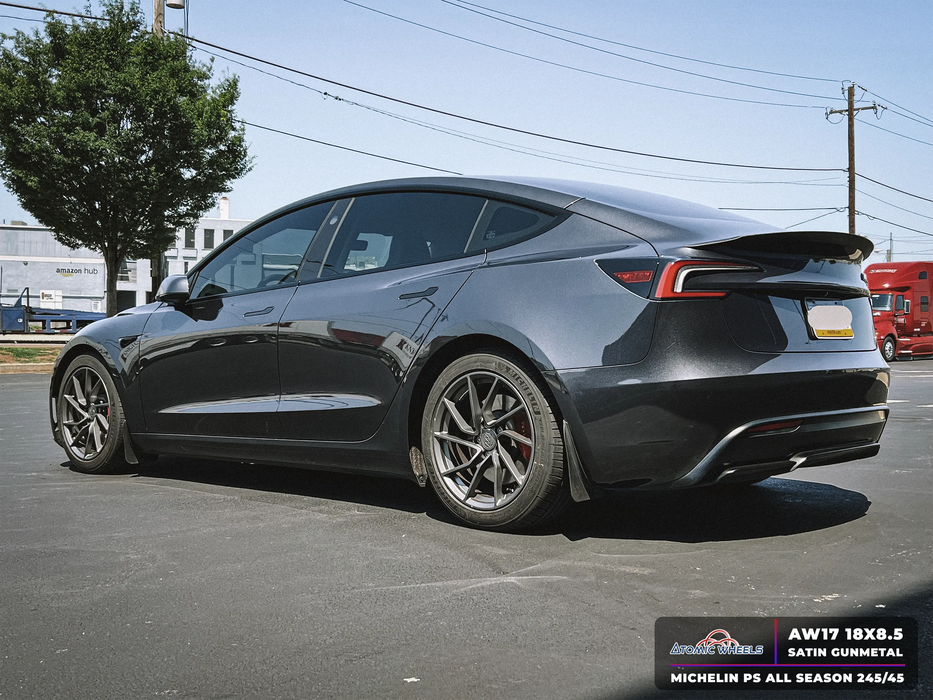 AW17 for Tesla Model 3/Y 18x8.5 Inch +35 Offset Forged Wheels Satin Gunmetal