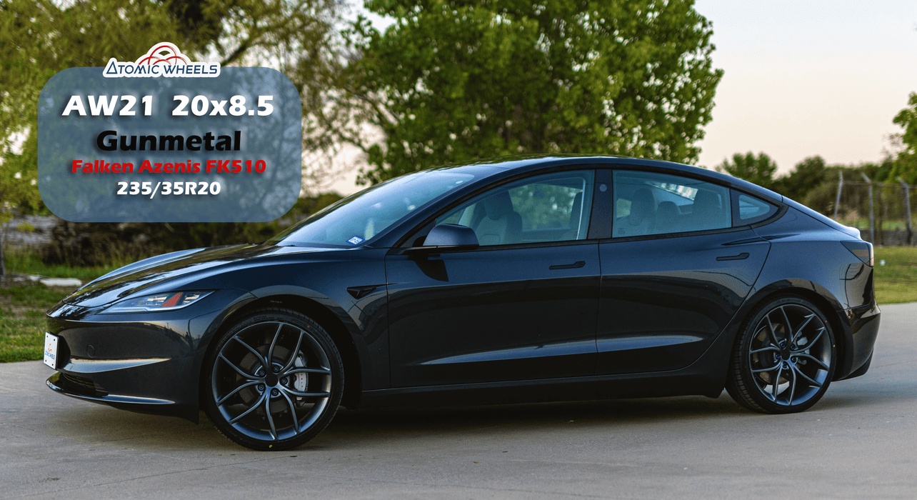 AW21 20x8.5" Gunmetal + Falken Azenis FK510 235/35 R20 tire set for Tesla Model 3