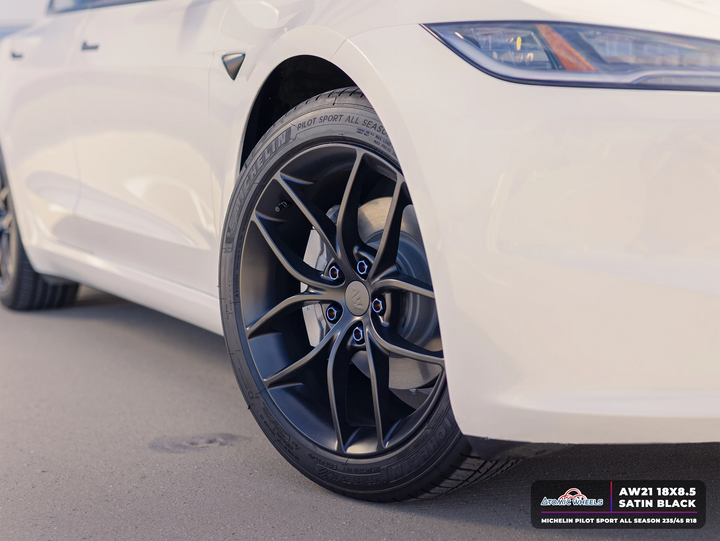 AW21 for Tesla Model 3/Y 19x9.5 Inch +35 Offset Forged Wheels Satin Black