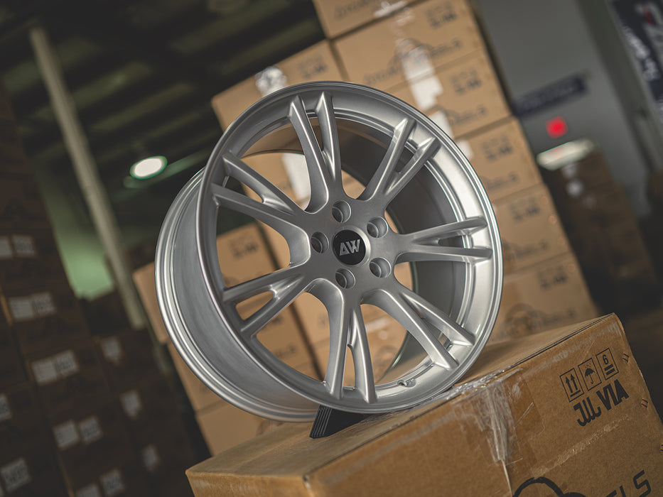 AW23 for Tesla Model 3/Y 19x9.5 Inch +45 Offset Flow Form Wheels Satin Silver