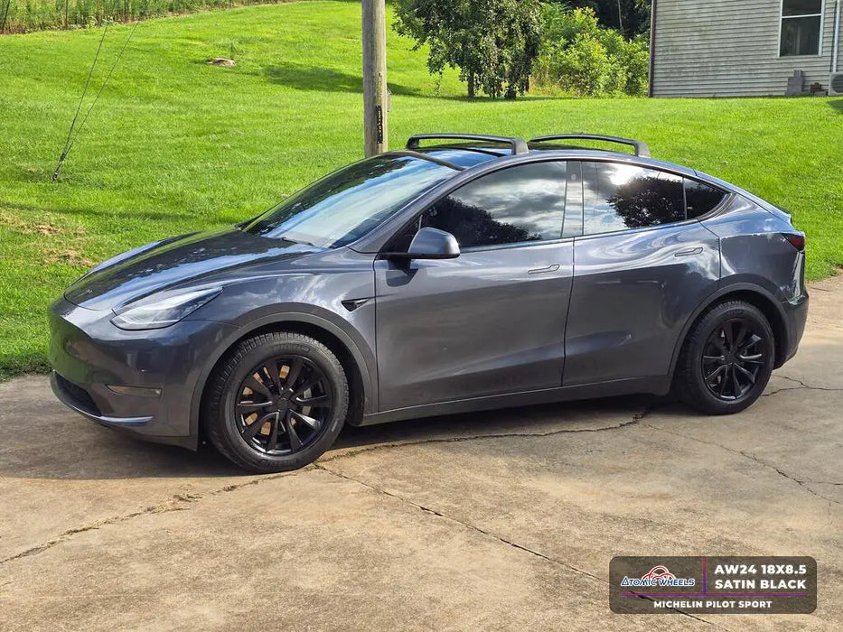 AW24 for Tesla Model 3/Y 18x8.5 Inch +35 Offset Flow Form Wheels Satin Black