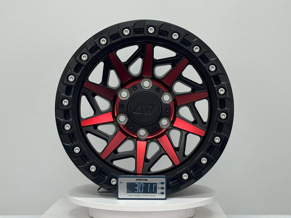AWB1 for Ford F-150 17x9.0 Inch +30 Offset Forged Wheels Red/Satin Black