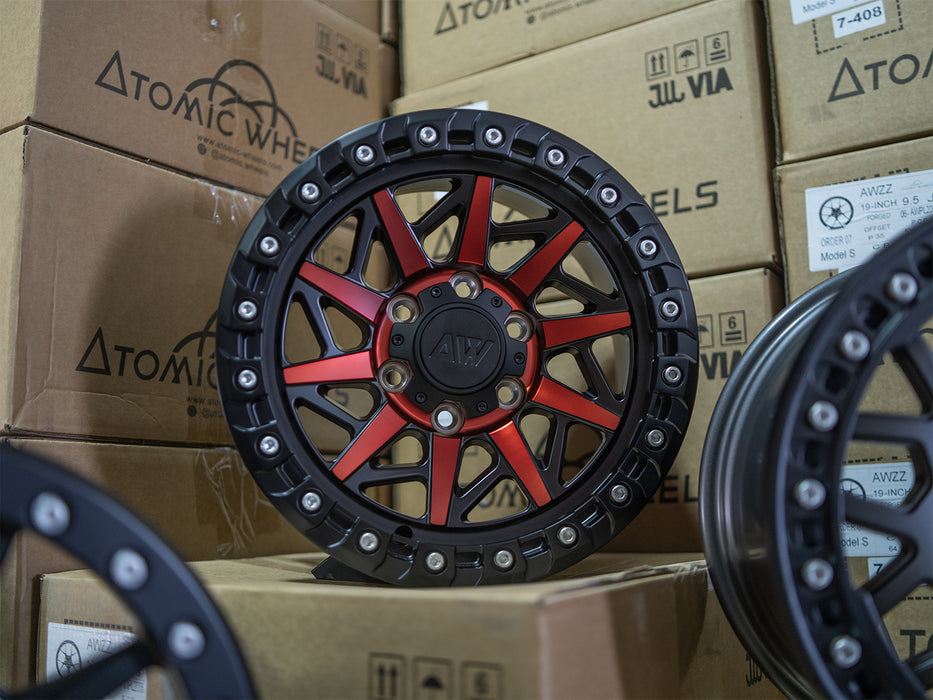 AWB1 for Ford F-150 17x9.0 Inch +30 Offset Forged Wheels Red/Satin Black