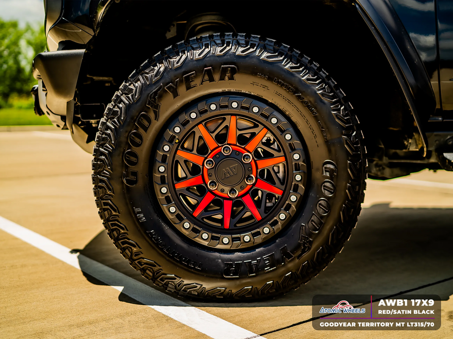 AWB1 for Ford F-150 17x9.0 Inch +30 Offset Forged Wheels Red/Satin Black