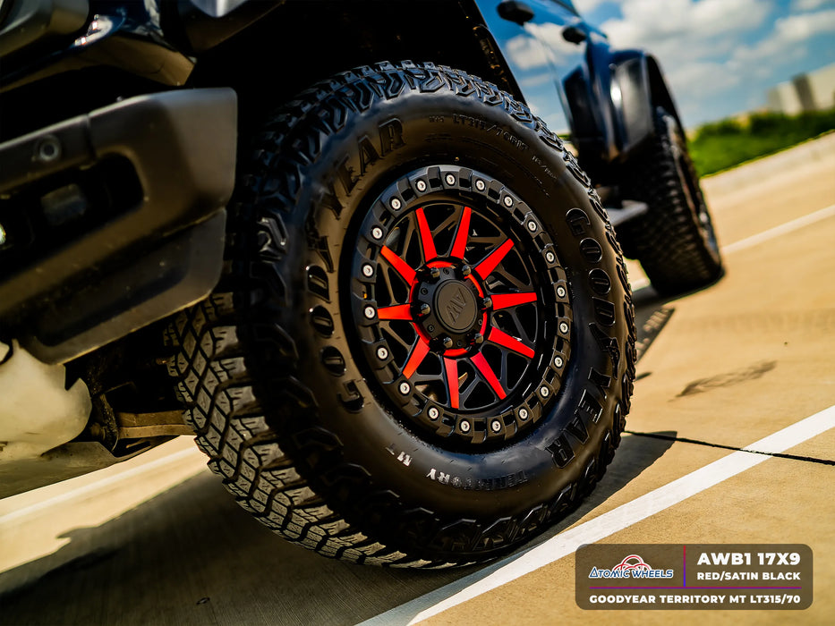 AWB1 for Ford F-150 17x9.0 Inch +30 Offset Forged Wheels Red/Satin Black