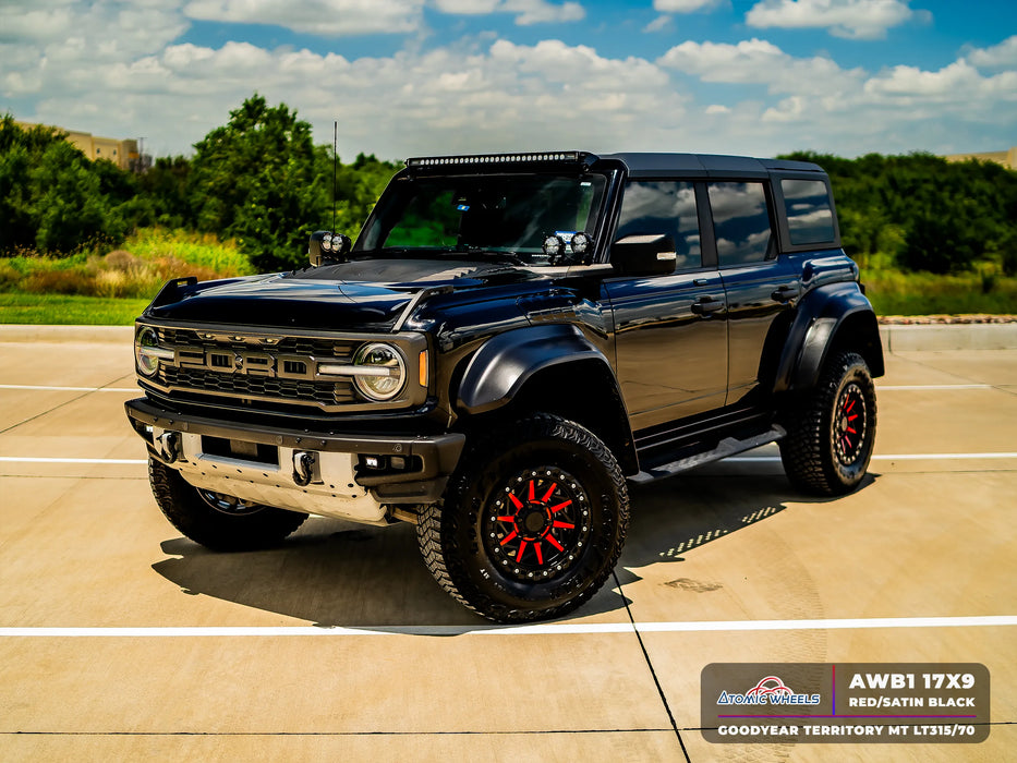 AWB1 for Ford F-150 17x9.0 Inch +30 Offset Forged Wheels Red/Satin Black