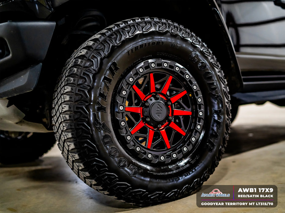 AWB1 for Ford F-150 17x9.0 Inch +30 Offset Forged Wheels Red/Satin Black