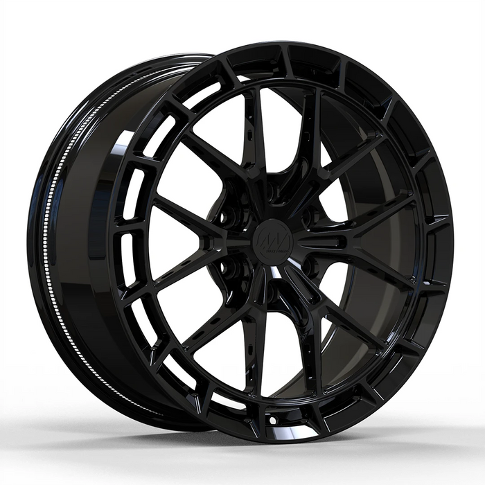 AWSR Gloss Black forged wheel front render for Tesla Cybertruck