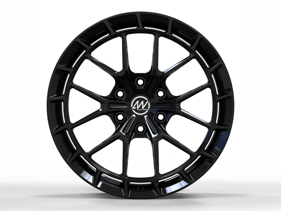 AWSR Gloss Black forged wheel barrel detail for Tesla Cybertruck