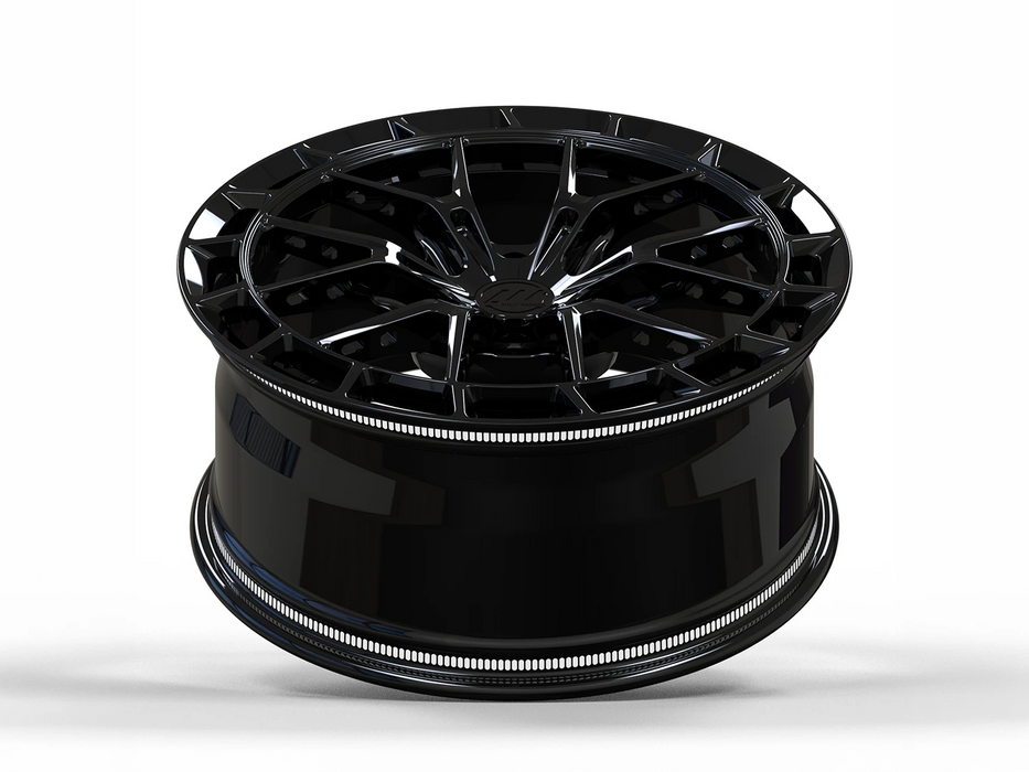AWSR Gloss Black forged wheel angled render for Tesla Cybertruck