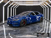 Front three-quarter view of blue Tesla Model S Plaid with gloss black AWZZ forged wheels, 19x9.5 front and 19x10.5 rear, and Goodyear ElectricDrive 2 tires