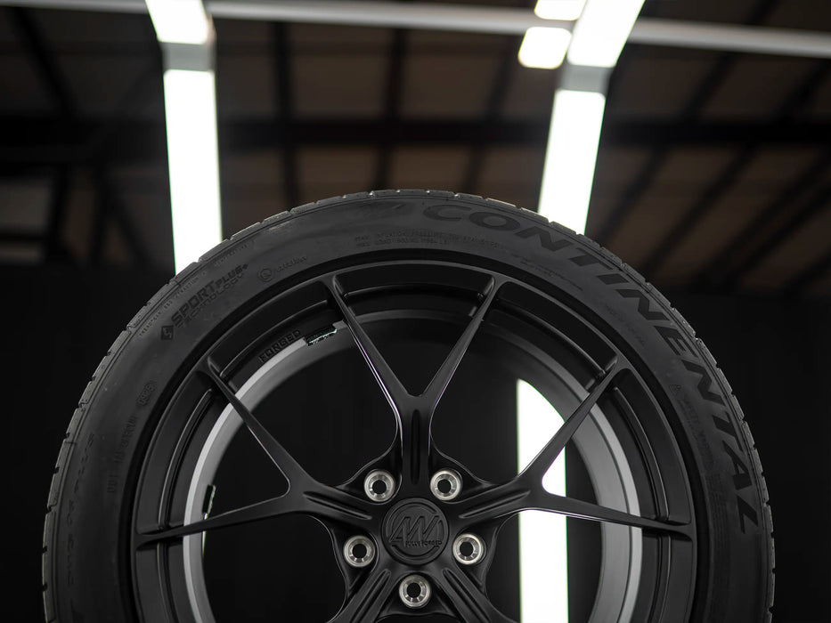 19-Inch AWZZ Satin Black Wheels + CONTINENTAL EXTREME CONTACT DWS06 PLUS 255/45R19 Tire Set for Tesla Model Y