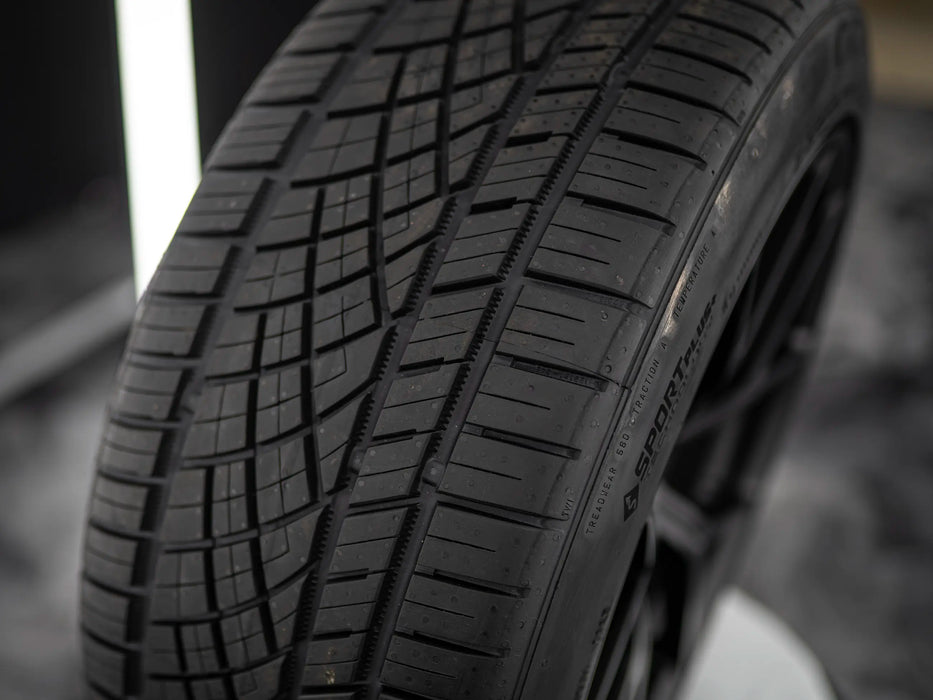 19-Inch AWZZ Satin Black Wheels + CONTINENTAL EXTREME CONTACT DWS06 PLUS 255/45R19 Tire Set for Tesla Model Y