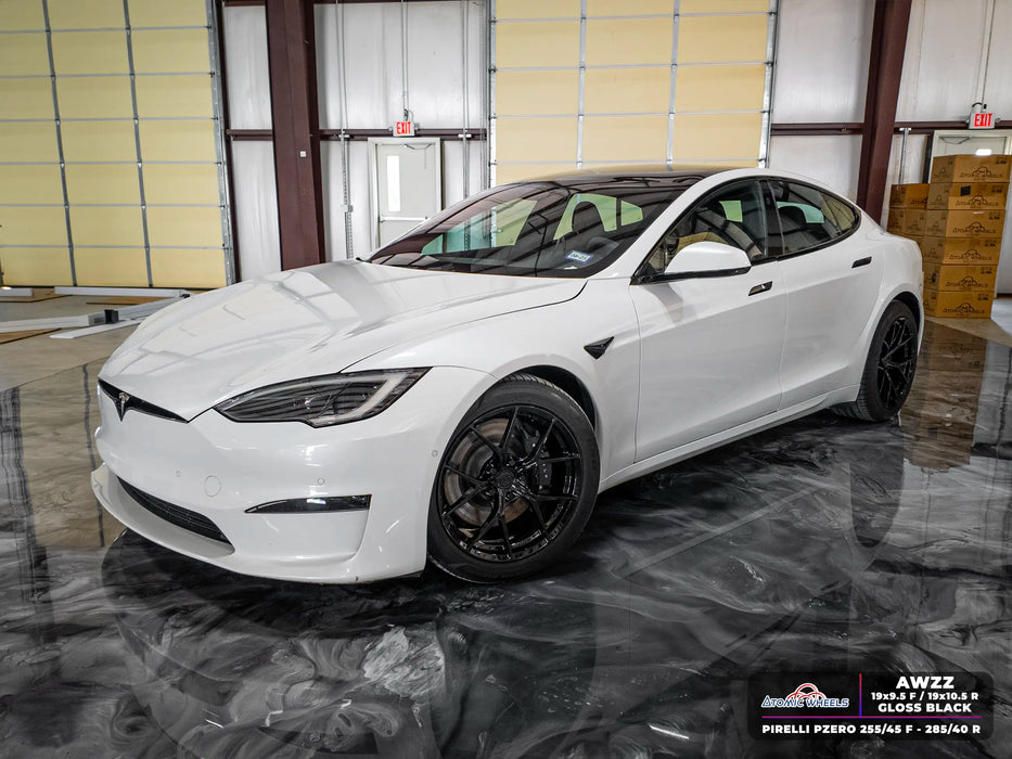AWZZ for Tesla Model S 19x10.5 Inch +38 Offset Forged Wheels Gloss Black