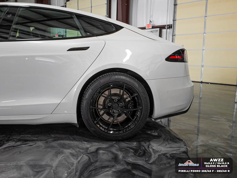 AWZZ for Tesla Model S 19x10.5 Inch +38 Offset Forged Wheels Gloss Black