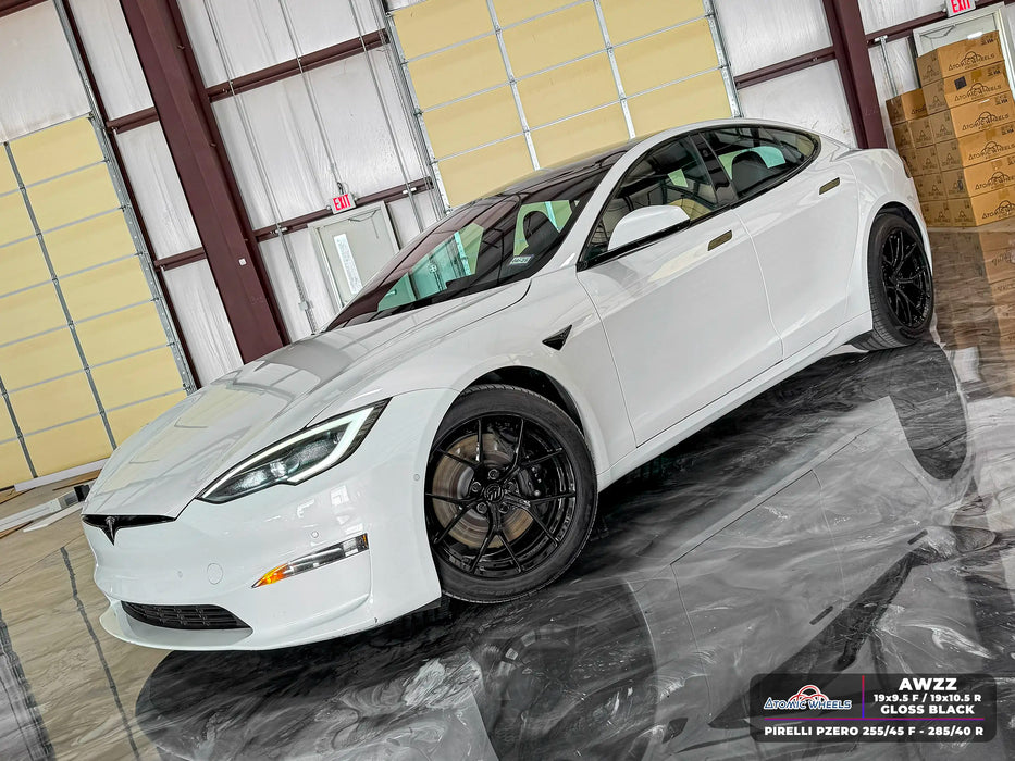 AWZZ for Tesla Model S 19x10.5 Inch +38 Offset Forged Wheels Gloss Black