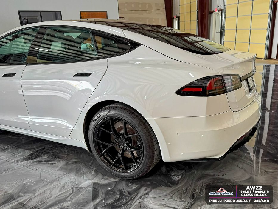 AWZZ for Tesla Model S 19x10.5 Inch +38 Offset Forged Wheels Gloss Black