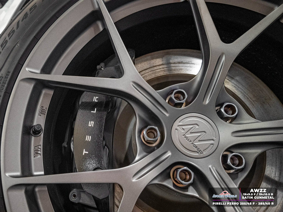 AWZZ for Tesla Model S 19x9.5 Inch +35 Offset Front Forged Wheels Satin Gunmetal