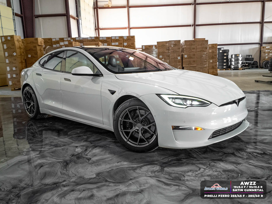 AWZZ for Tesla Model S 19x9.5 Inch +35 Offset Front Forged Wheels Satin Gunmetal