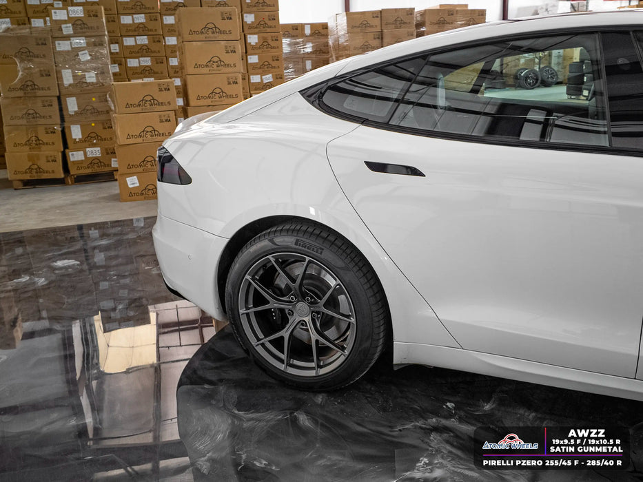 AWZZ for Tesla Model S 19x9.5 Inch +35 Offset Front Forged Wheels Satin Gunmetal
