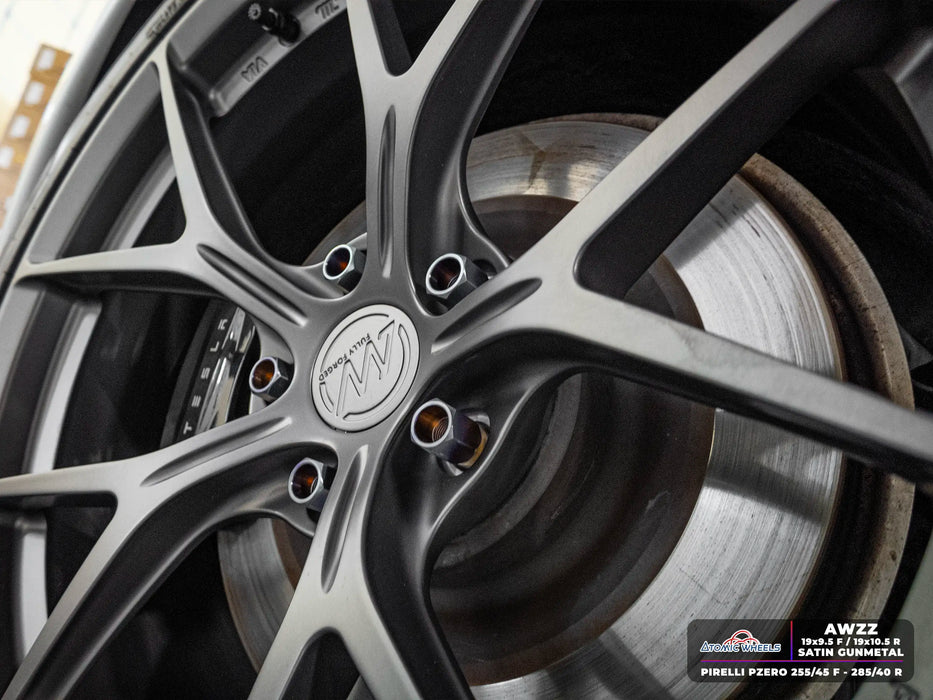 AWZZ for Tesla Model S 19x9.5 Inch +35 Offset Front Forged Wheels Satin Gunmetal