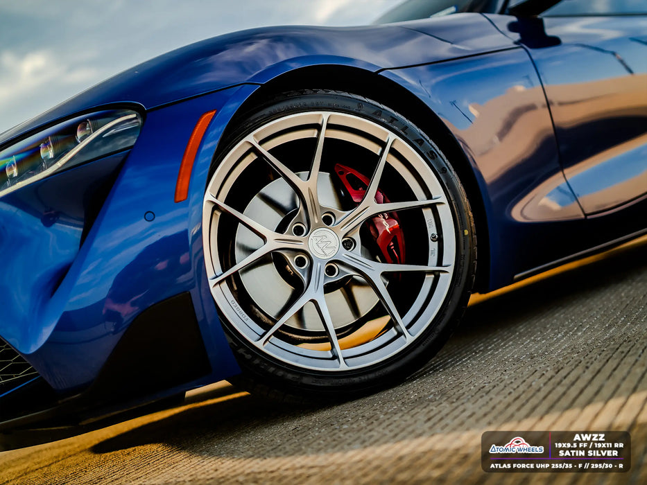 AWZZ for Toyota Supra MKV A90 19x9.5 Inch +22 Offset Forged Wheels Satin Silver Front