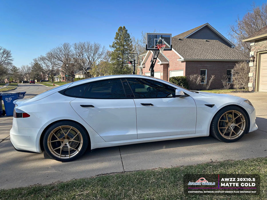 AWZZ for Tesla Model S/X 20x10.5 Inch +38 Offset Forged Wheels Matte Gold