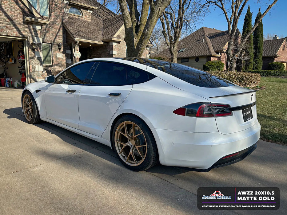 AWZZ for Tesla Model S/X 20x10.5 Inch +38 Offset Forged Wheels Matte Gold