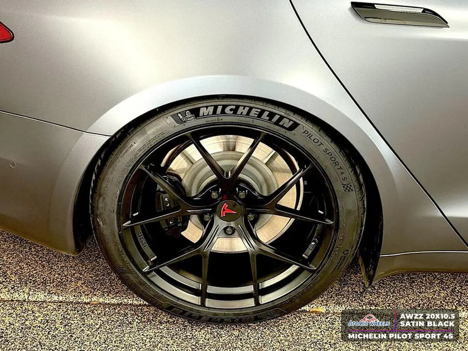 AWZZ for Tesla Model S/X 20x10.5 Inch +40 Offset Forged Wheels Satin Black