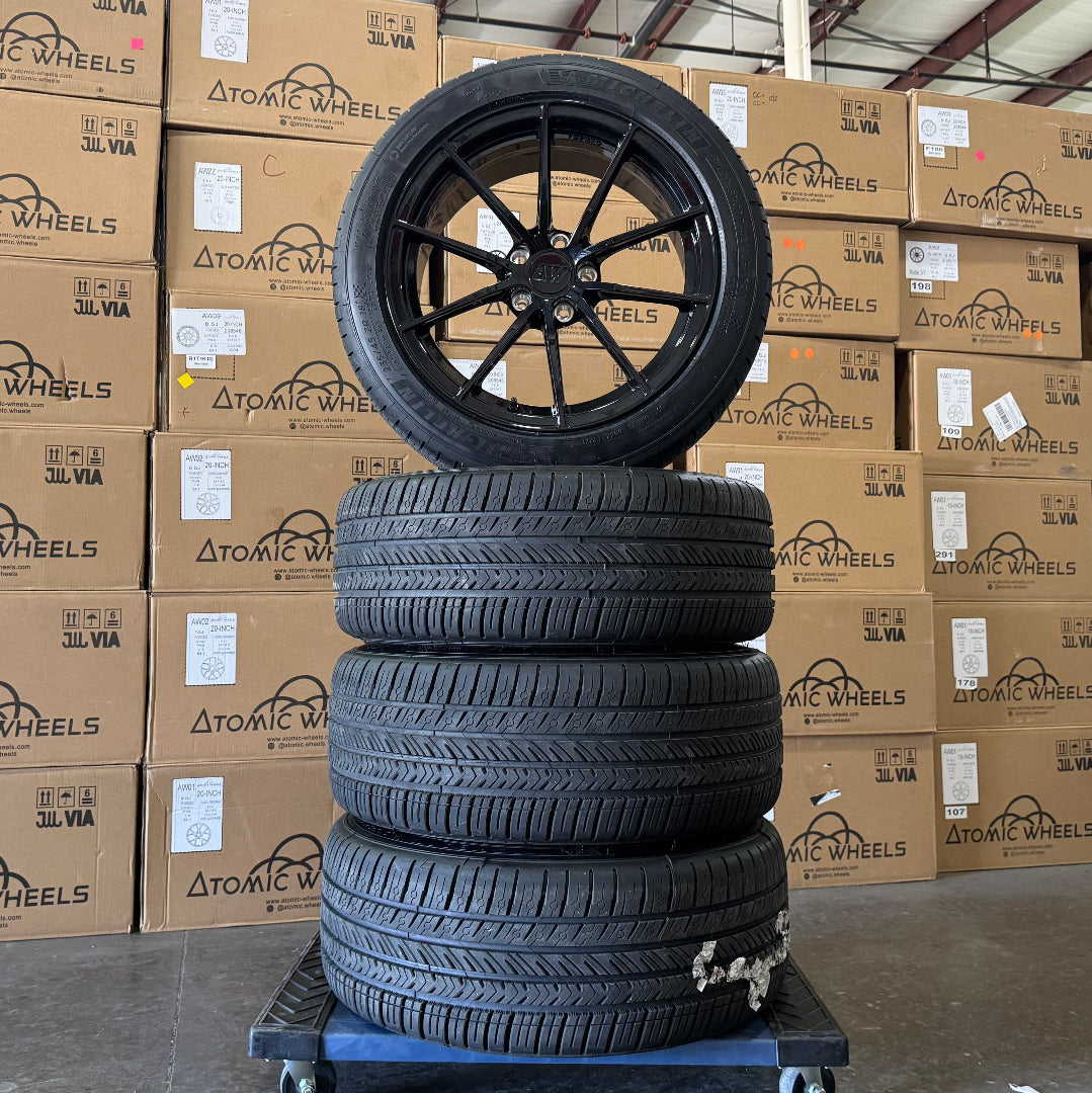 AWX 18x8.5 Inch Gloss Black Wheels + Michelin Pilot Sport AS4 235