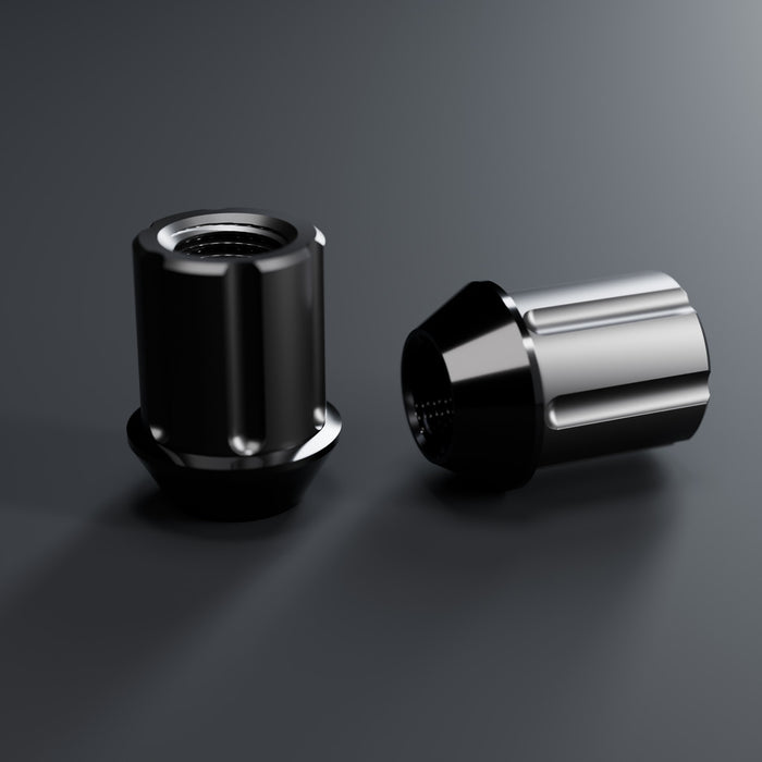 Titanium short anti-theft lug nuts, black, seat and thread