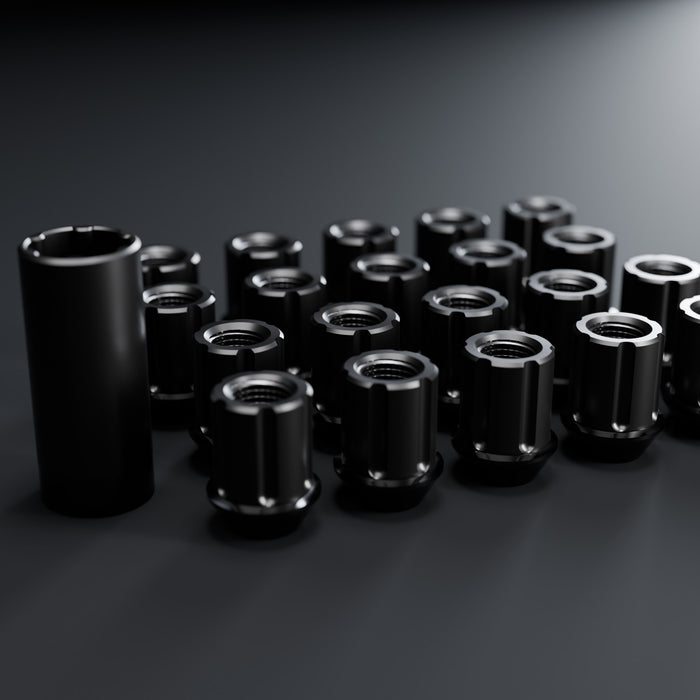 Titanium GR5 short anti-theft lug nut set with key, black, 20 pieces