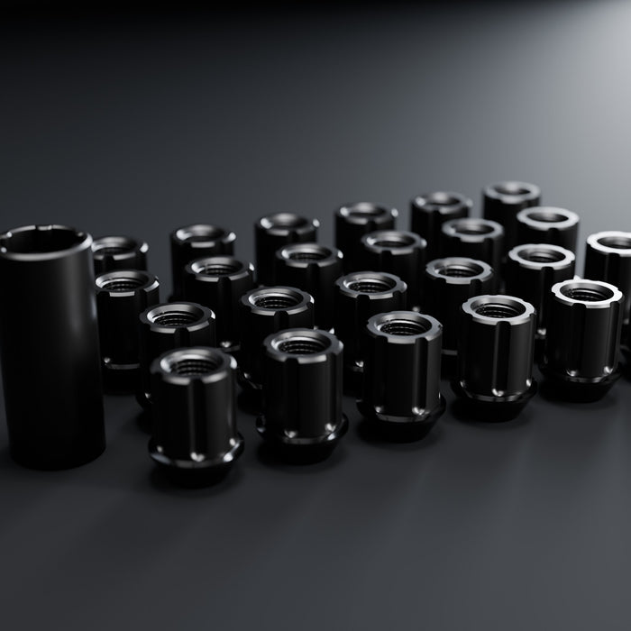 Titanium GR5 short anti-theft lug nut set with key, black, 24 pieces