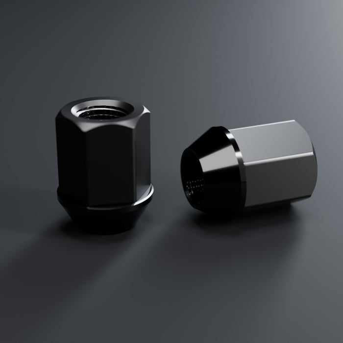 Titanium short hex lug nuts, black, seat and thread