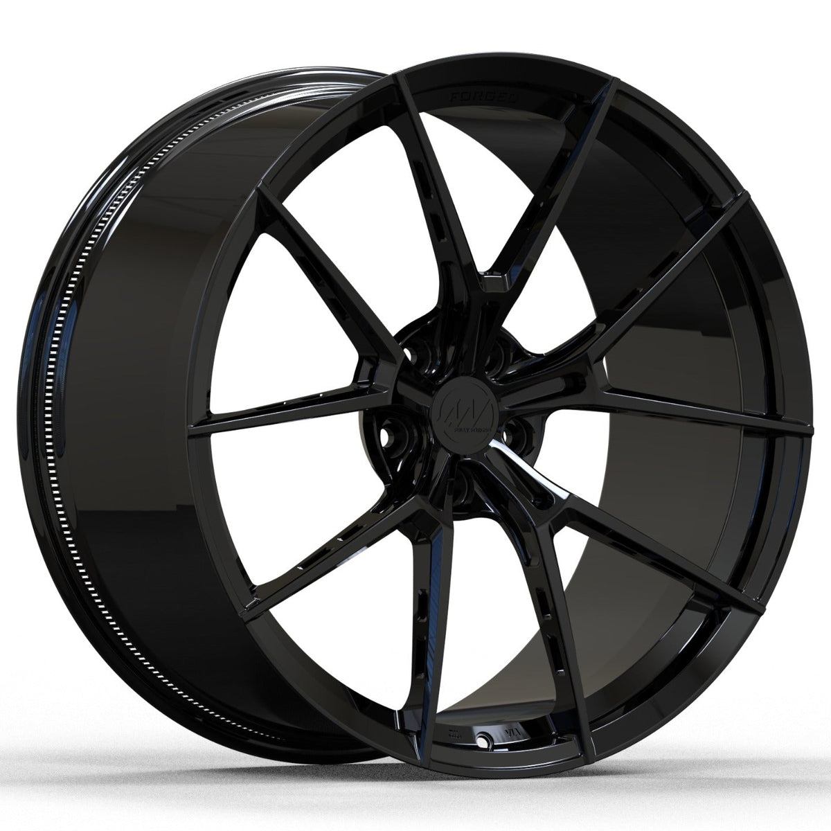 AWS  Gloss Black forged wheel on a white background