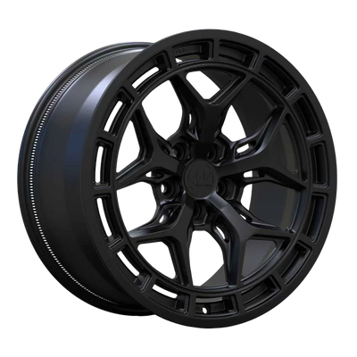AW09 forged wheel render — Tesla 3/Y spec background