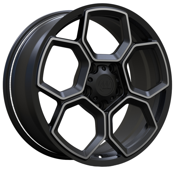 AW13 Satin Black forged wheel for Rivian, clean transparent background