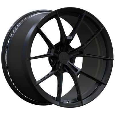 AWS forged wheel render — Tesla 3/Y spec background