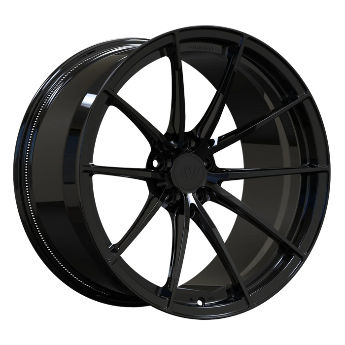 AWX Gloss Black wheel render — M-chassis spec background