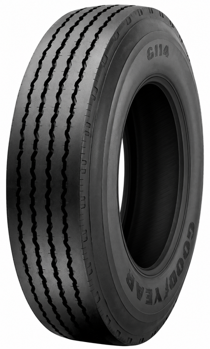 Goodyear G114 LHT — Manufacturer model illustration edited with AI to remove the wheel. Not a photograph of actual stocked tires. Sidewall markings may vary by selected size
