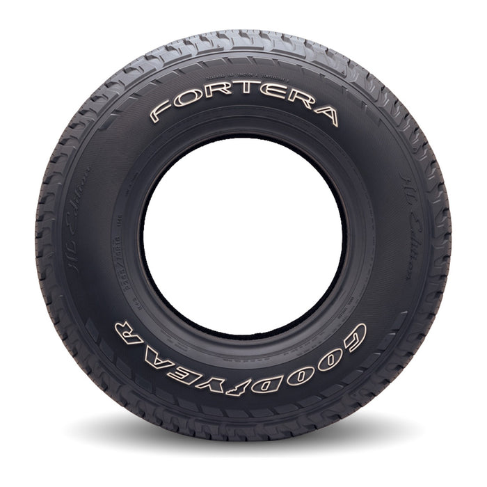 Goodyear Fortera HL tire without wheel — model illustration; raised white letter size shown, 265/50R20 has a black sidewall